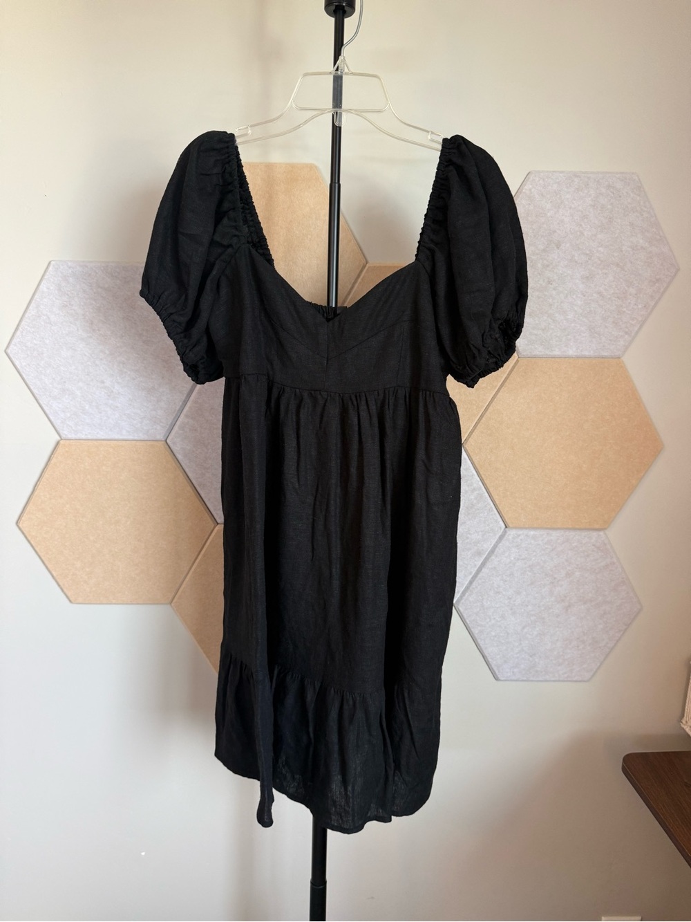 H&M Black Puff-Sleeve Sweetheart Mini Dress